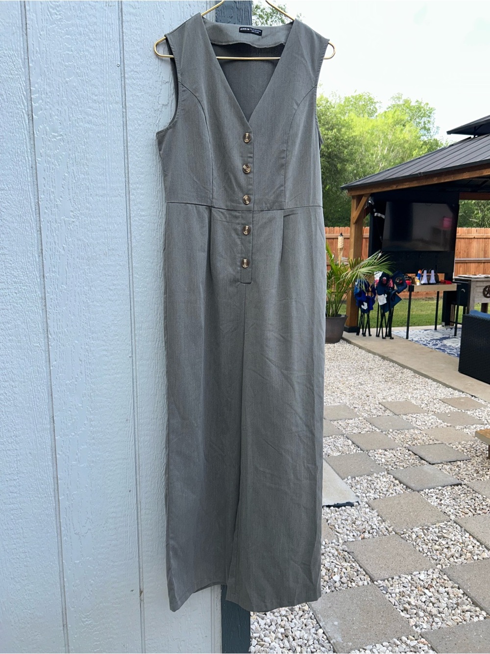 SHEIN V-Neck Sleeveless Button Jumpsuit